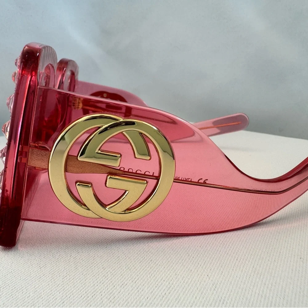 Gucci Acetate Crystal Oversize Forever Hollywood Sunglasses Pink - Picture 6 of 7